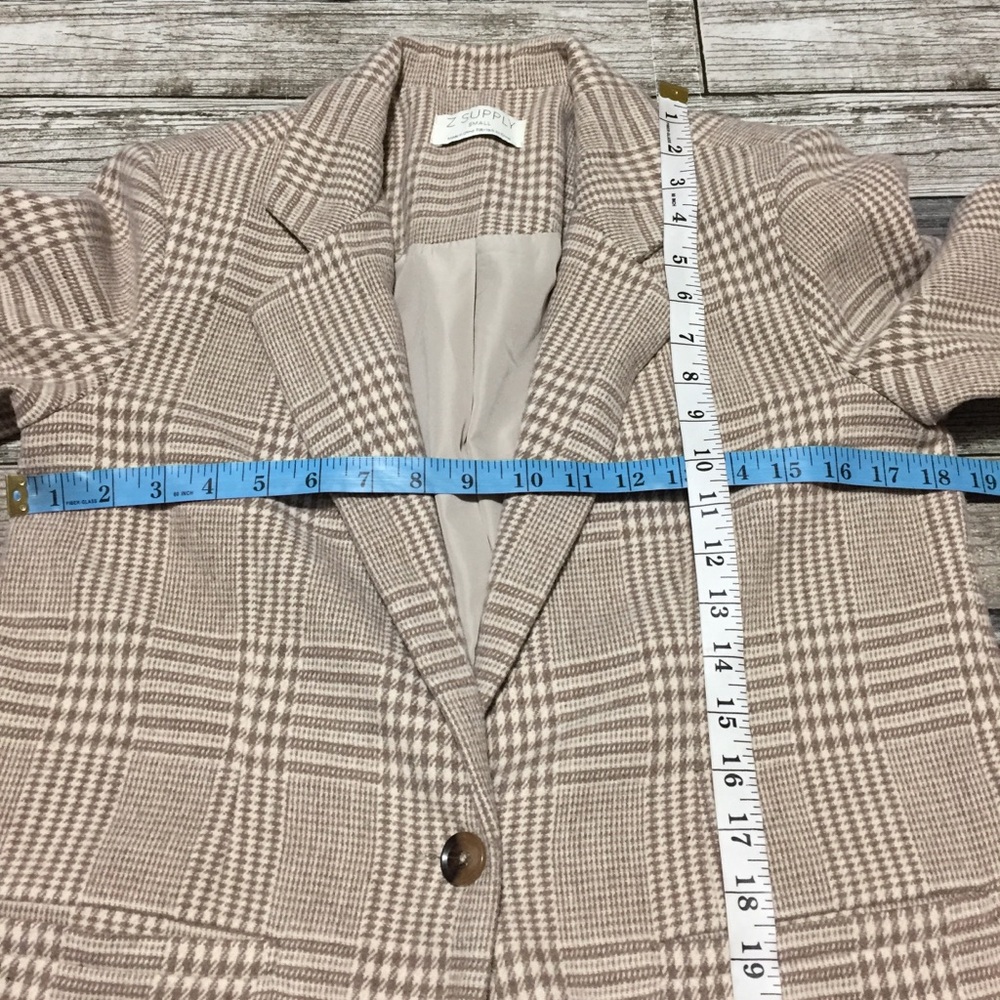 Z Supply Plaid One Button Blazer Jacket Women’s S Tan Brown Polyester - Picture 3 of 9